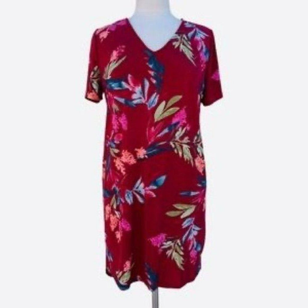 Christian Siriano Women's Tropical Floral Print Hi/Low Short Sleeve Dress Medium